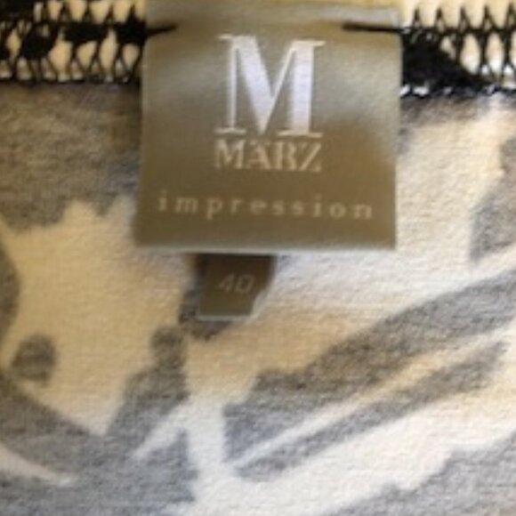 MARZ Impression Viscose Blend A-Line Pattern Skirt w Belt White Tan Black Sz 40 - Picture 6 of 6